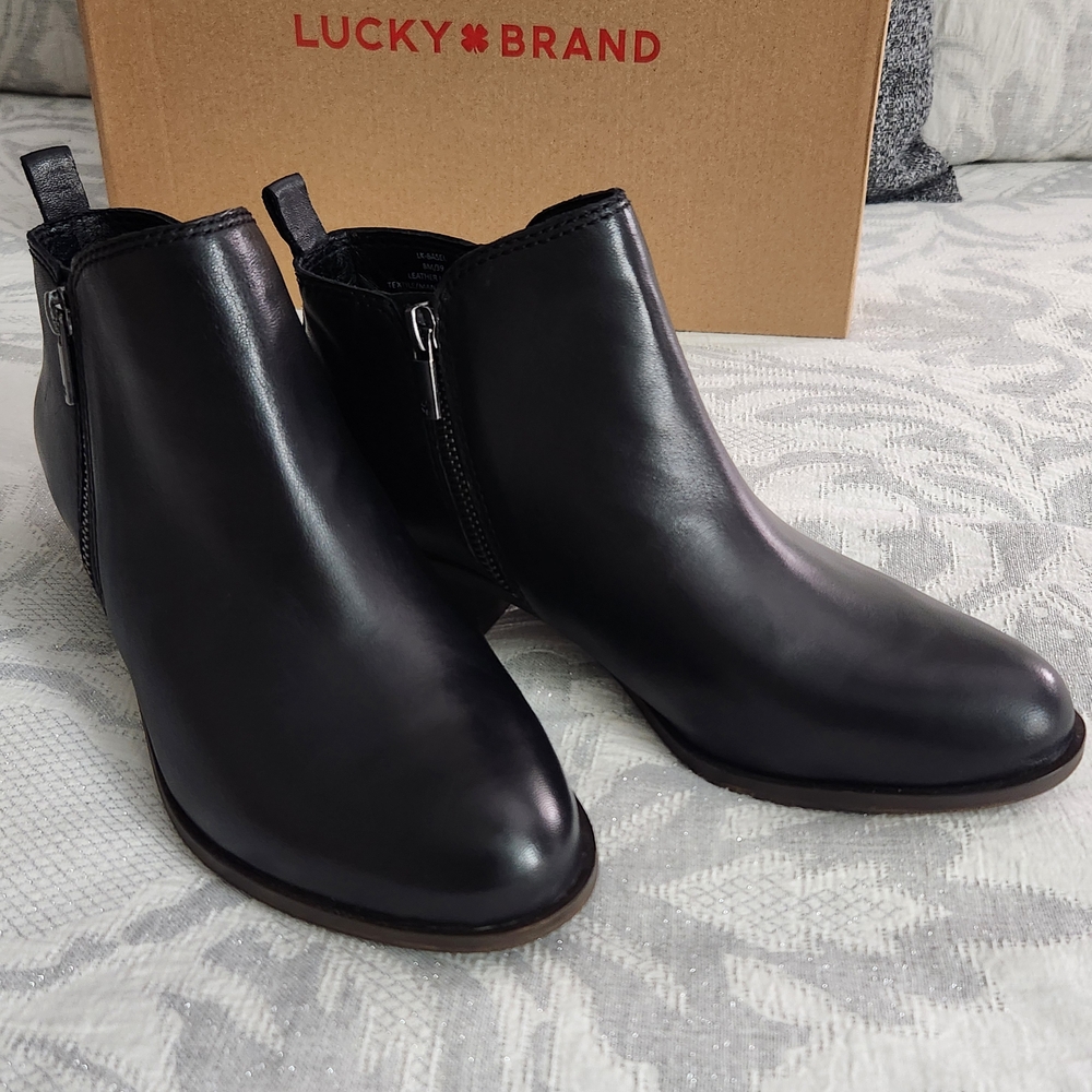 Lucky Brand Sleek Black Leather Booties